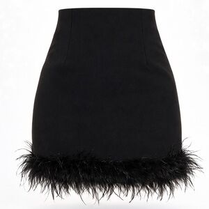 Lulus Celebratory Sweetie Black Ostrich Feather Mini Skirt Sz Small High Waist